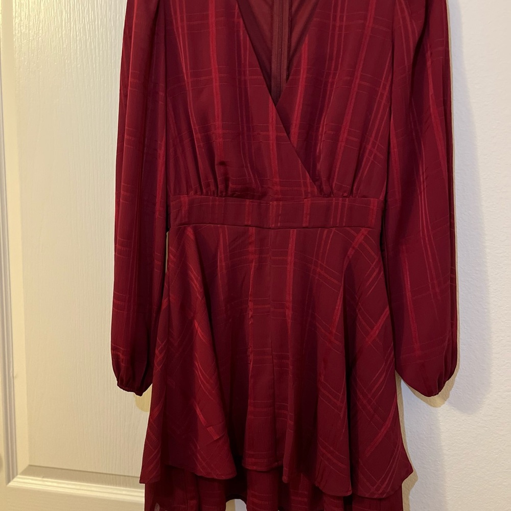 Elegant Burgundy Plaid Dress